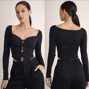 Fashion Nova Corset Style Long Sleeve Crop Top Black Size S
